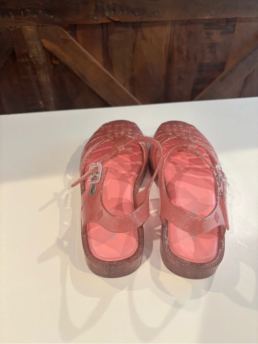 Mini Melissa Girls Glitter Jelly Sandals in Rose Pink